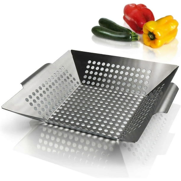 Steel Bbq Vegetable Basket - Non-stick Grilling Basket With 2 Oiling Brushes - Bbq Cooking Basket For Vegetables, Fish And Meat - Suitable
