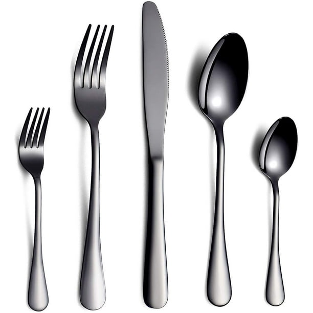 Black Cutlery / Cutlery Set, 30 Pieces Stainless Steel Knife Fork Spoon Set For 6 People (black, 6 Sets)