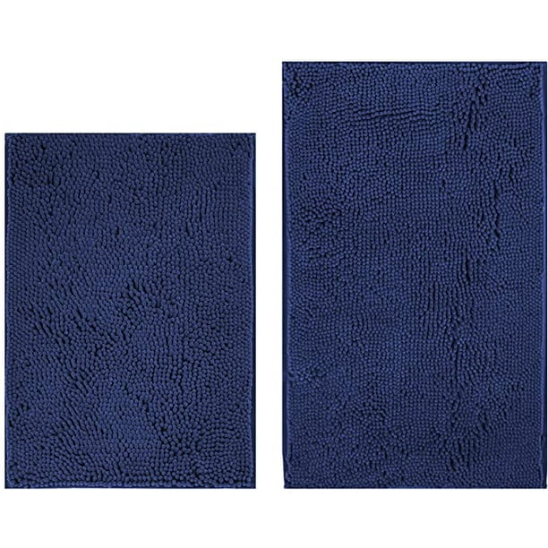 Ensemble De 2 Tapis De Bain Feivea En Chenille Moelleuse, Antidérapants, Lavables, Extra Doux Et Absorbants, Pour Salle De Bain, Baignoire Et Intérieur, 61 X 43 Cm + 81 X 51 Cm, Bleu Marine