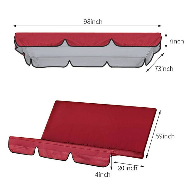 Red 24918518cm；1505010cm 190t Terrace Swing Canopy Cover Set (replacement Swing Top Cover + Swing Pad Kit)