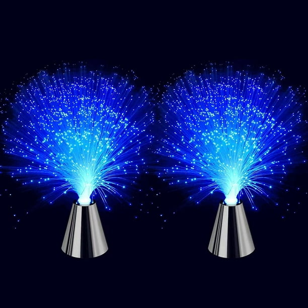 Fiber Optic Lamp - Ice Fiber Lamp With Battery/conical Base, Led Color Changing Soothing Ambient Night Light (2 Pack)