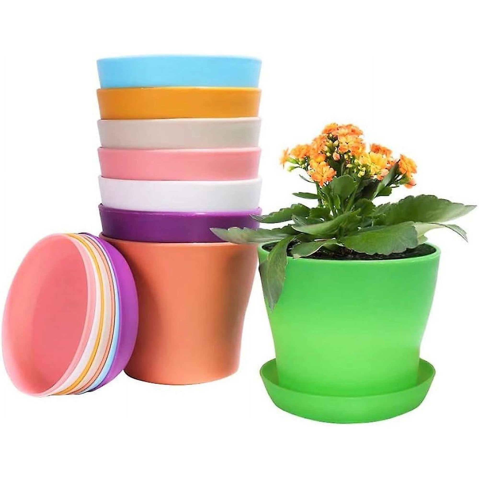 Ensemble De 9 Pots De Fleurs En Plastique De Couleur Moyenne, 9 Pots De Couleurs Différentes, Pots D'Intérieur Avec Soucoupes, Adaptés À La Maison Et Au Bureau.