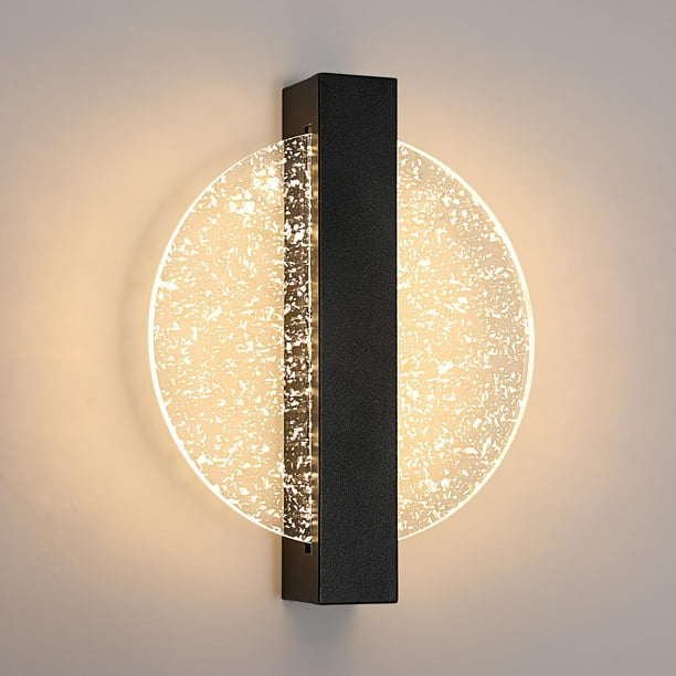 12w Dimmable Led Wall Light, Modern Aluminum Indoor Wall Lamp, Led Wall Bedside Lamp, Black Round Acrylic Wall Sconce For Living Room, Bedroom, Staircase, Hallway, 3000k-6500k