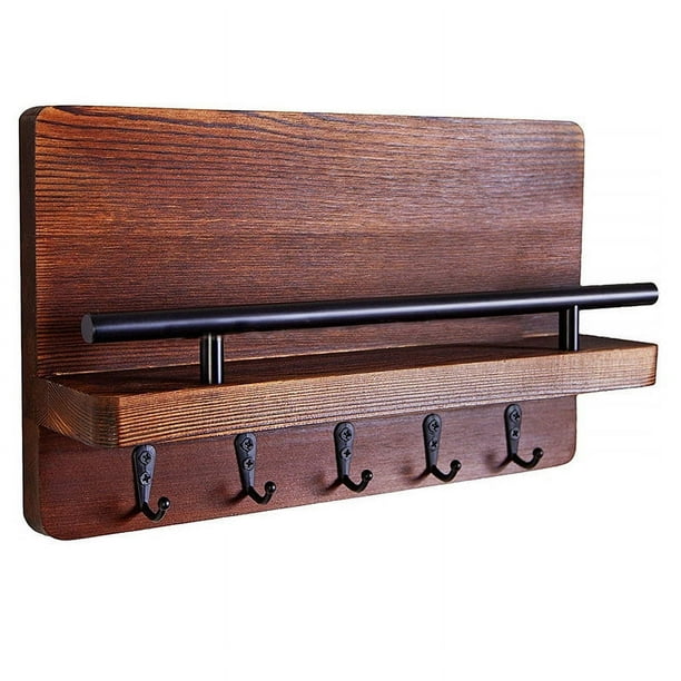 Wooden Wall Key Holder With 5 Hooks, Wall Key Holder Mail Holder, Wall Key Holder, Wooden Wall Mail Holder Wall Key Storage Decorative Key Hook, Mail Holder B