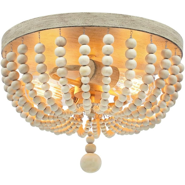 Lustres En Perles De Bois Pour Maisons De Campagne, Lustres Bohèmes, Lustres Doubles Rustiques, Lustres Semi-encastrés Pour Chambres De Filles, Salon, Entrée, Chambres D'Enfants, Chêne