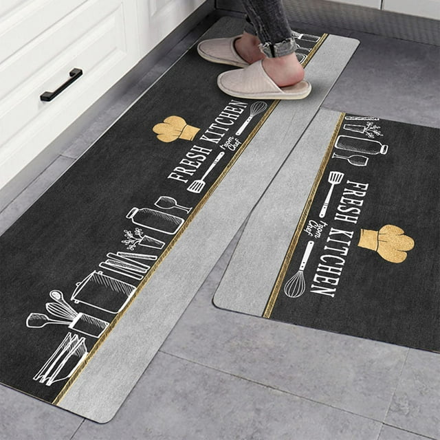 Kitchen Mats Cushioned Anti Fatigue 2 Piece Set, Pvc Waterproof Leather Non Slip Washable Kitchen Rug For Floor Mat Heavy Duty Standing Mat(4575+45150cm)