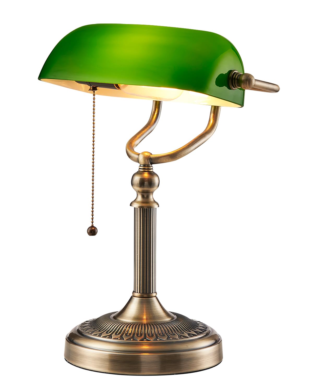 Lampe De Bureau De Banquier En Verre Vert Avec Interrupteur À Chaîne À Tirer