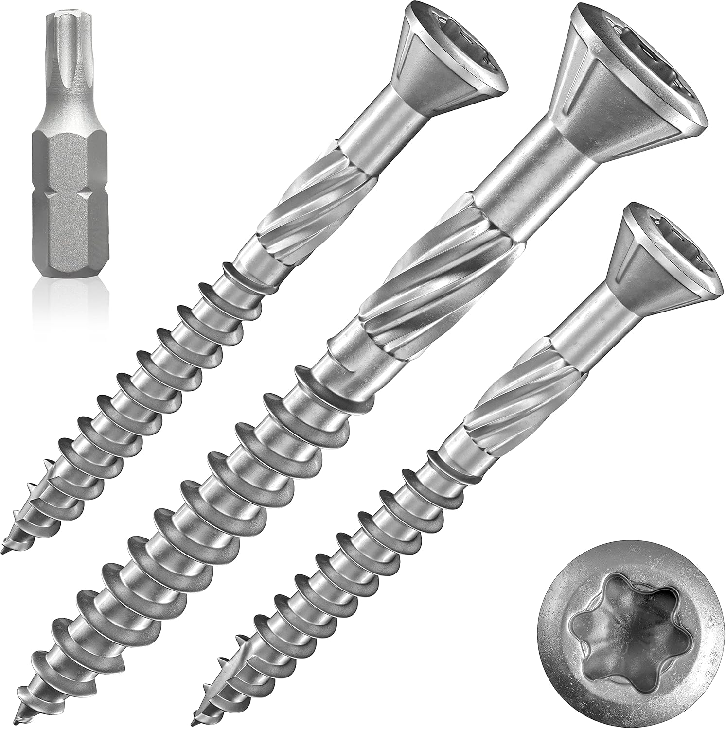 Haut De Gamme Vis Pour Terrasse En Acier Inoxydable Avec Embout 5,0 X 60 Mm 200 Pièces Vis À Bois,inox Et Torx Nervures De Fraisage