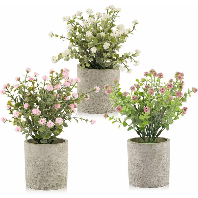 3pcs Gypsophila Artificielles Mini Plantes Artificielles En Pot Decoration Pour Maison Mariage Exterieur Bureau Table Jardin