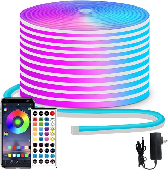 Bande Lumineuse Led Néon Rgb, 30 Mètres De Long, 2400 Perles Led, Compatible Avec Le Contrôle Par Application/télécommande, Indice De Protection Ip65.