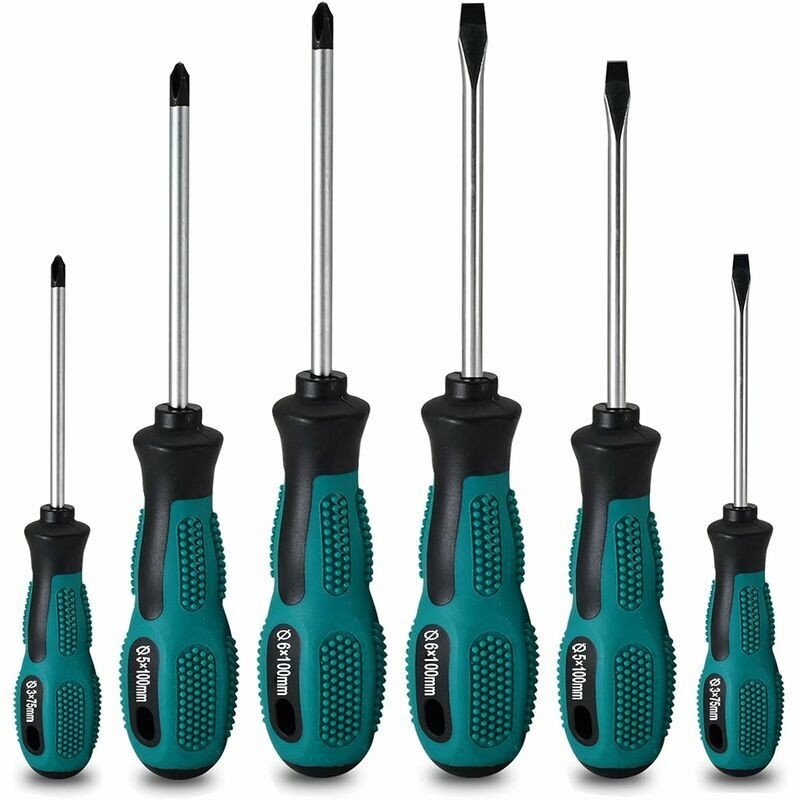 Ensemble De 6 Tournevis Magnétiques Robustes En Chrome Vanadium, Dont 3 Plats Et 3 Cruciformes.