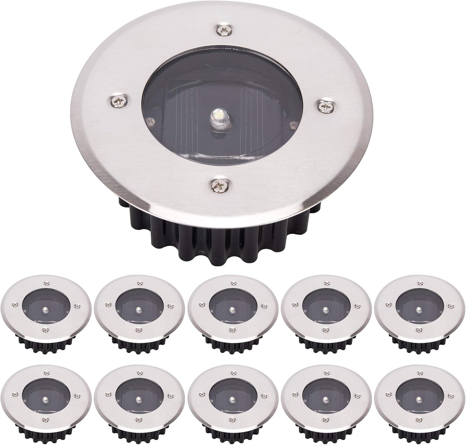 Lot De 10 Lampes Solaires Led Pour Sol, Éclairage Extérieur, Lampadaire, Éclairage Souterrain, Étanche Ip65 (blanc Froid, Rond)
