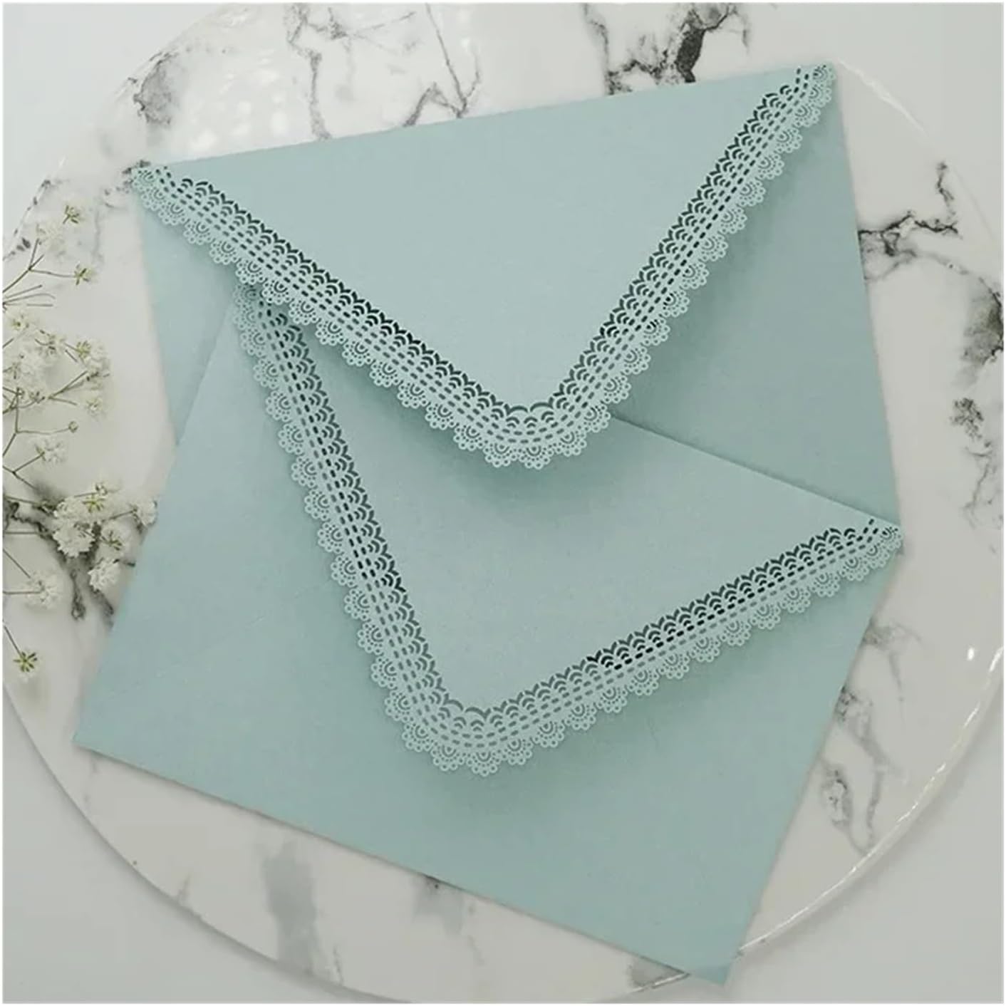 Driehoekige Enveloppe Avec 10 Pièces - Gegraveerde Kanten Uitnodiging - Huwelijksuitnodiging - Bleu