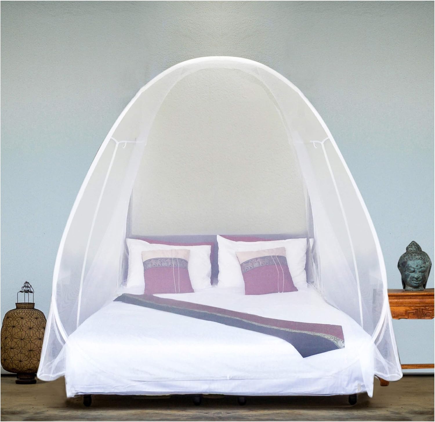 Svkbjroy Moustiquaire De Luxe, Grande Taille : Pour Lit Double À King Size, Trous Fins, Auvent, Moustiquaire, Design Pliable Avec Fond, 2 Entrées, Facile À Installer, Sac De Rangement