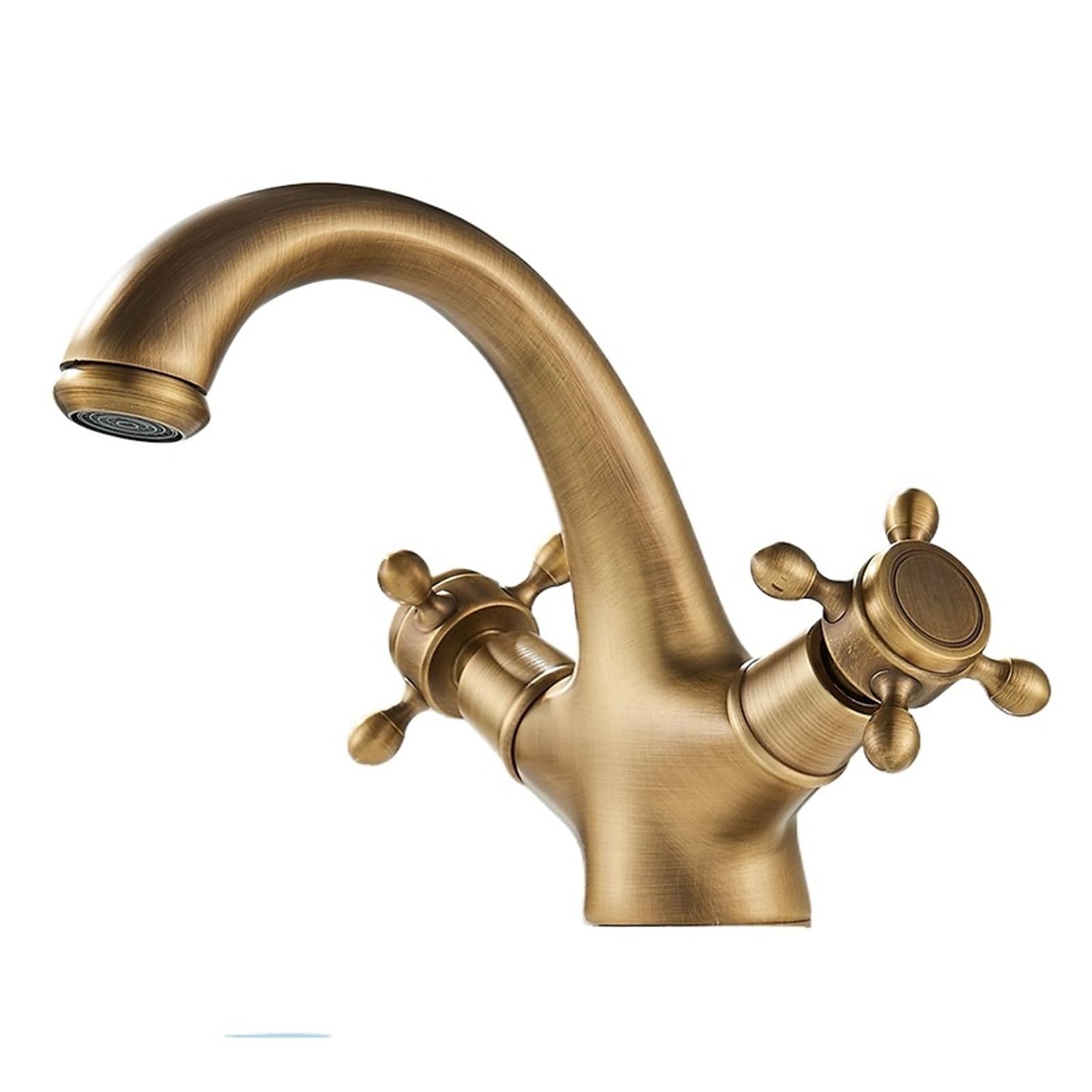 Robinet D'Évier De Salle De Bain Robinet D'Évier En Laiton Antique Vintage Avec Poignée En Croix Design Élégant Et Trous De Plaque Unique