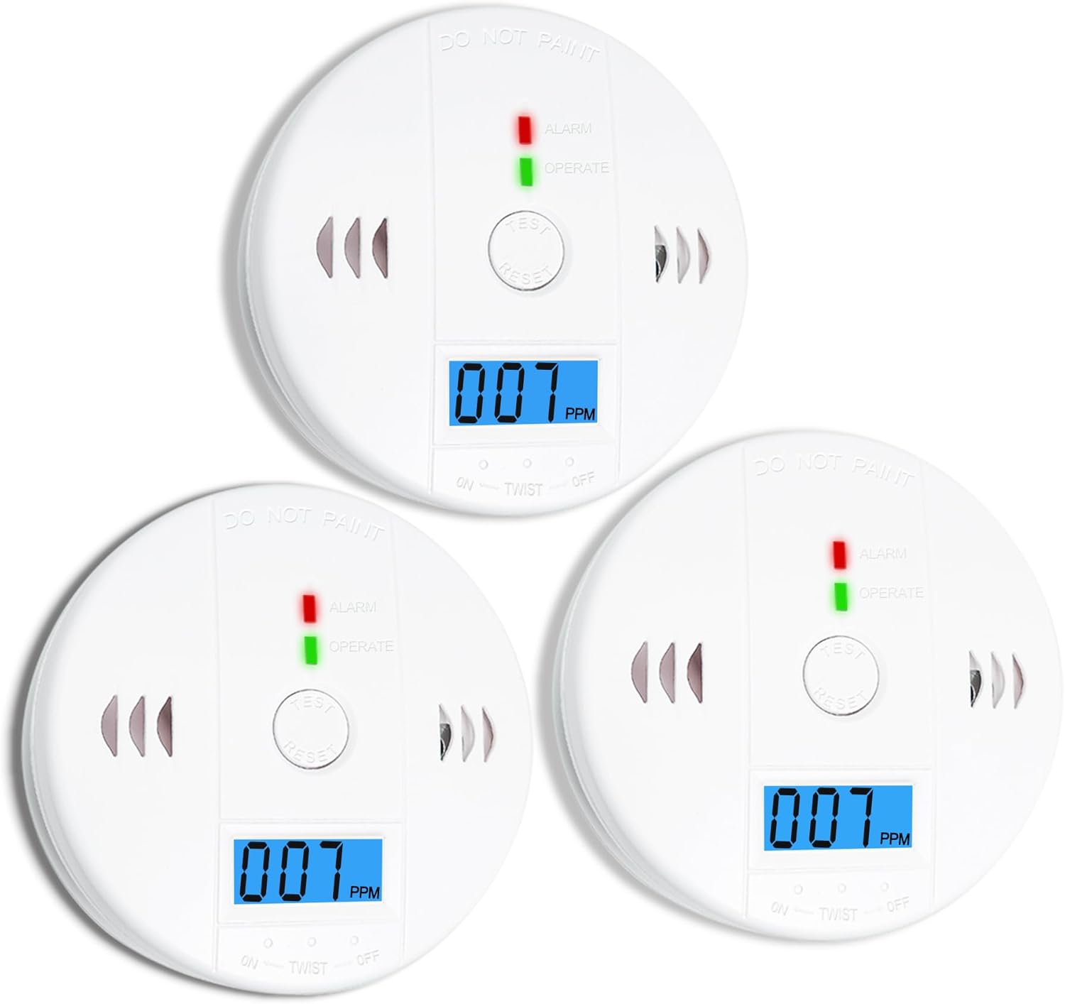Lot De 3 Détecteurs De Monoxyde De Carbone, Détecteur De Co, Alarme De Monoxyde De Carbone, Détecteur De Co2 À Piles Avec Écran Lcd