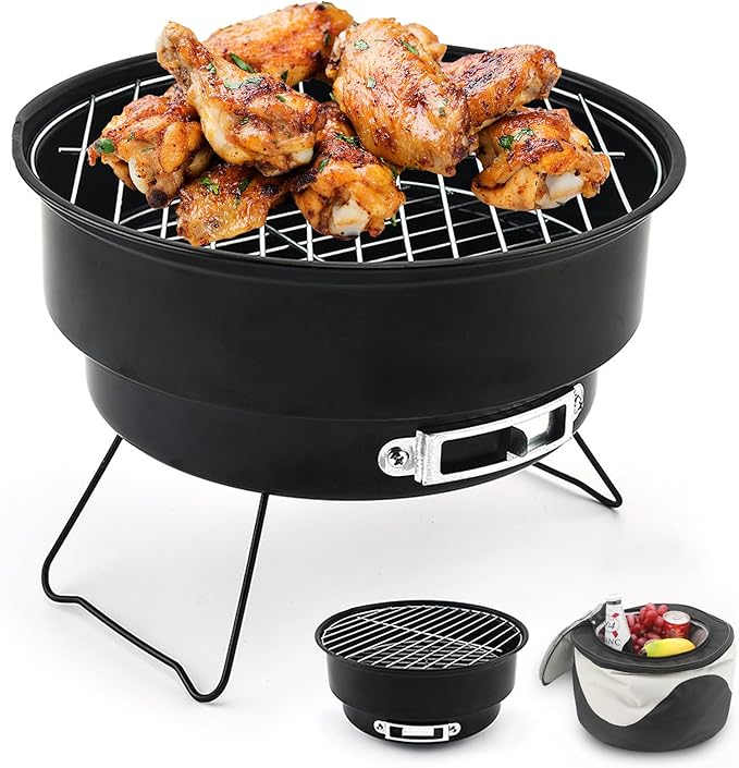 Barbecue Portable Mini Barbecue Pliable Barbecue À Charbon Avec Sac Isolé Pour Camping,pique-nique, Jardin, Terrasse, Voyage-26×26×18cm