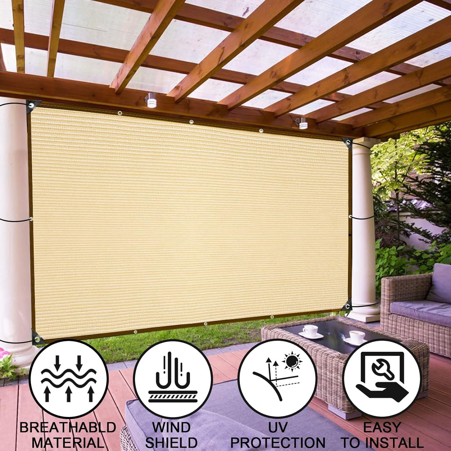 Toile D'Ombrage - Filet D'Ombrage De Jardin Avec Œillets - Protection Solaire Extérieure - Filet D'Ombrage,coupe-vent, Perméable,3x3m