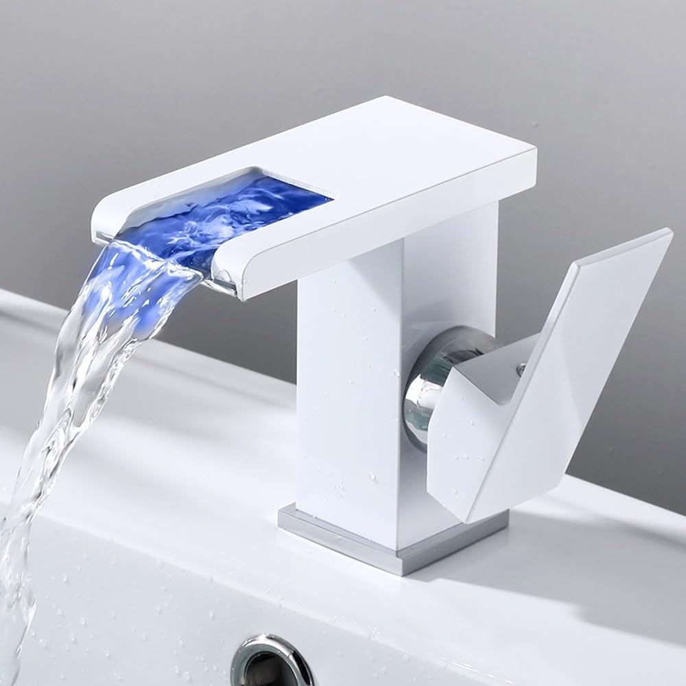 Robinet Cascade Led, Mitigeur Monocommande, Changement De Couleur, Générateur De Débit D'Eau, Robinet De Lavabo Carré