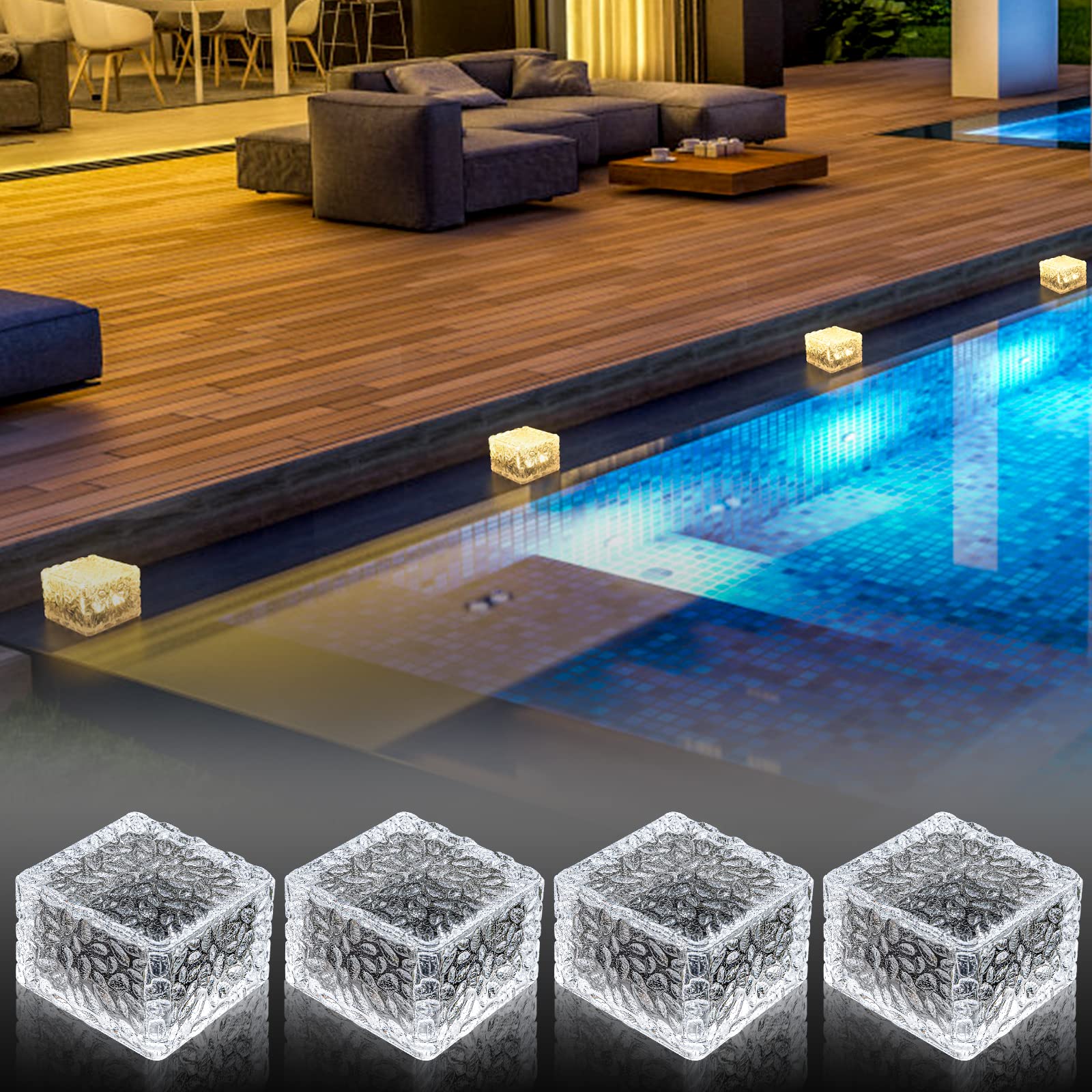 Lampe Solaire Extérieur, 4 Pièces Étanche Lampe Solaire Sol, 8 Modes D'Éclairage Led Lumineuse Solaire Jardin Pour Terrasse Pelouse (blanc Chaud)