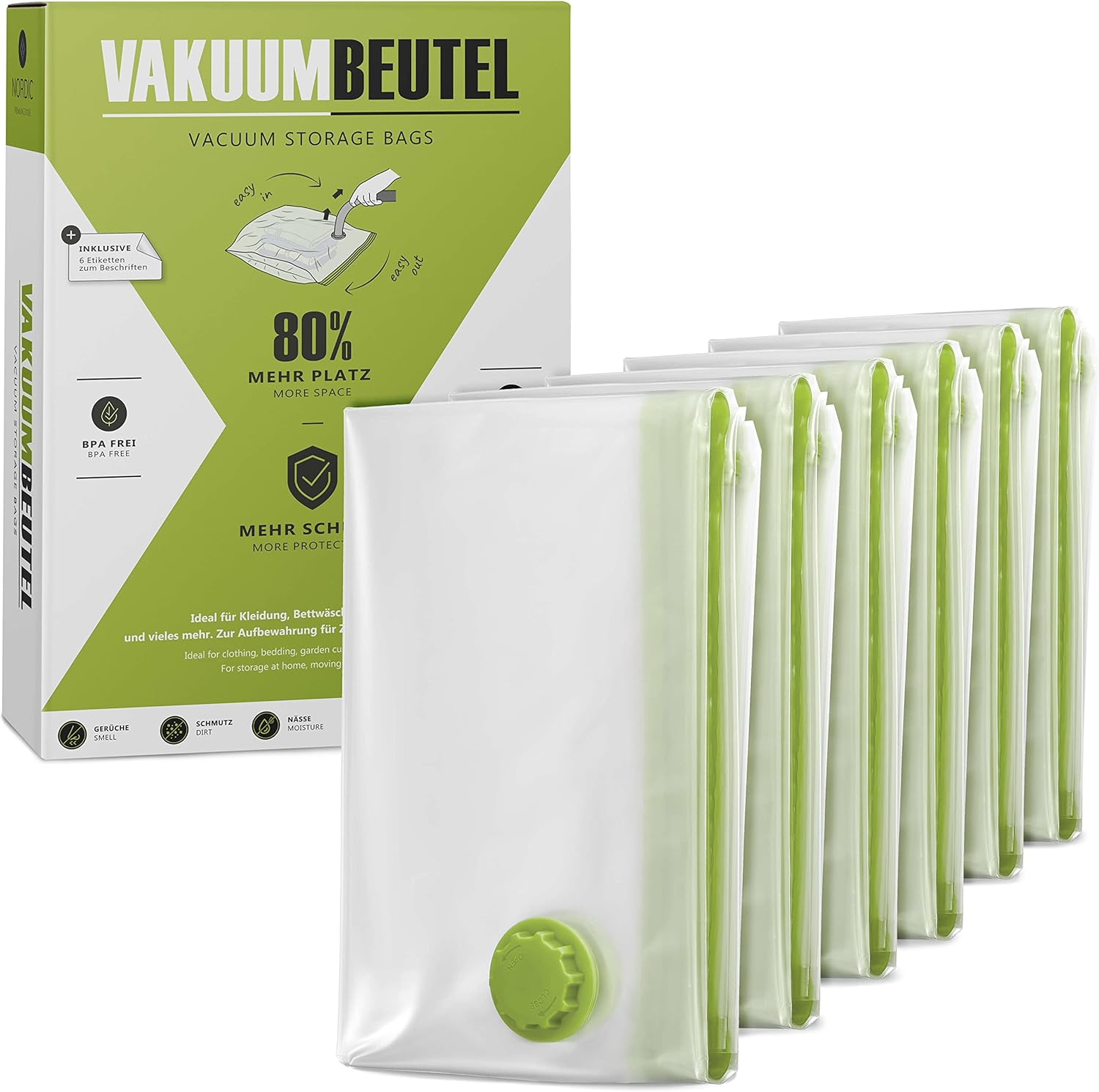 Lot De 6 Sacs De Rangement Sous Vide Pour Vêtements - Taille S (60 X 40 Cm) - Sans Bpa - Avec Étiquettes - Petit Format - Sacs De Rangement Sous Vide