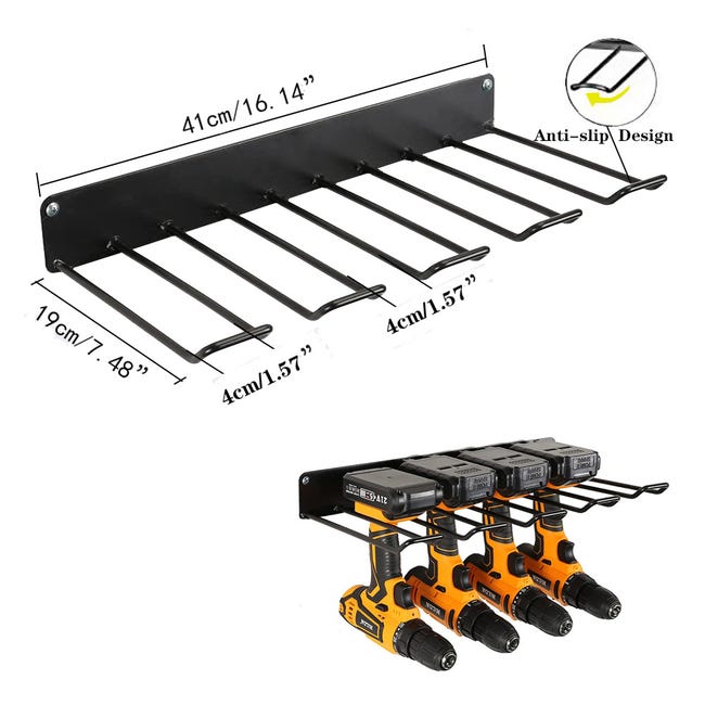 Lot De 1 Organiseurs Muraux Pour Outils Électriques, 4 Porte-forets, 3 Emplacements, Avec Porte-tournevis Latéral Pour Garage Et Atelier