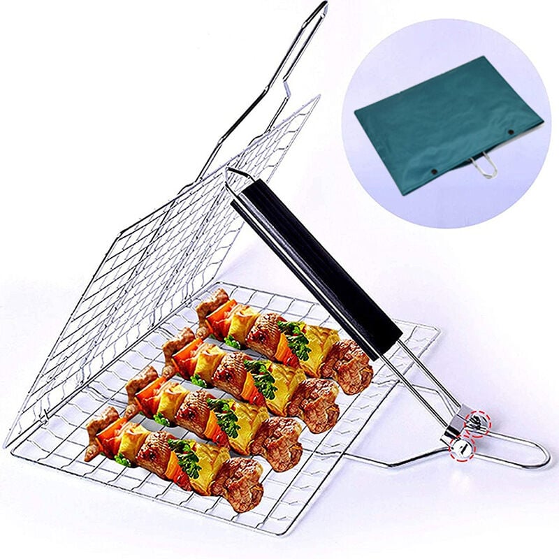 Panier À Griller, Panier De Barbecue En Acier Inoxydable, Panier Grille Pour Barbecue, Acier Inoxydable Pliable Panier À Poisson En Acier Inoxydable Avec Poignée Amovible Pour Poisson, Steak, Crevette