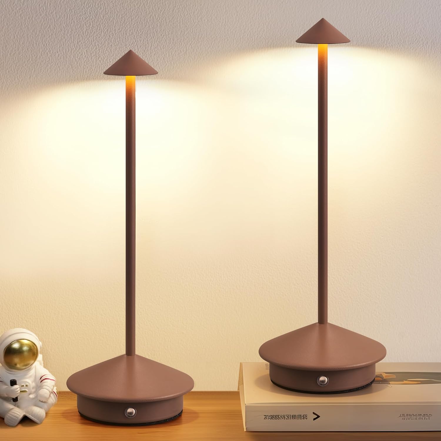 Lot De 2 Lampes De Bureau Led Alimentées Par Usb-c, 1800 Mah, Étanches Ip54, Portables, À 3 Couleurs À Dégradé Continu, Couleur Sable Brun.