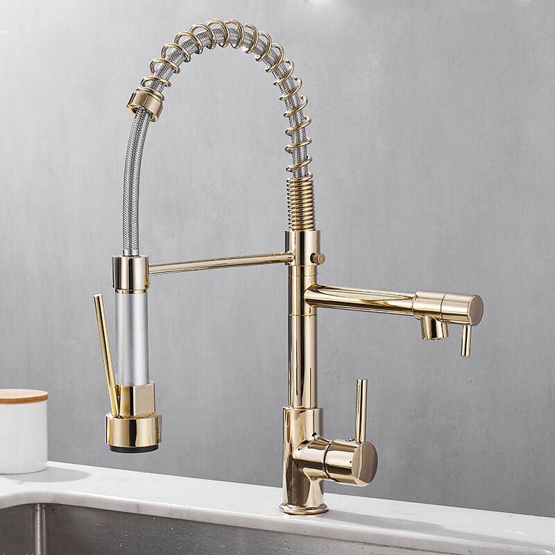 Robinet De Cuisine Rétractable 2 Jets Golden Faucet Mitigeu Monocontrol, Pivotant À 360°, Eau Chaude Et Froide Disponible