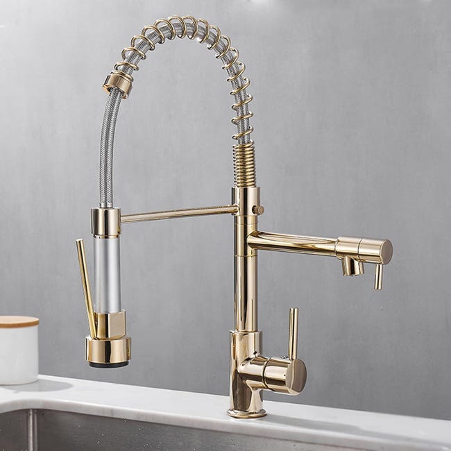 Robinet Cuisine Extractible 2 Jets Robinet Doré Mitigeur Monocommande Pivotant À 360° Eau Froid Et Chaud Disponible