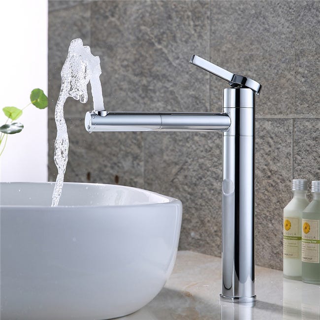 Robinet Salle De Bain Haut Bec Pivotant 360° Mitigeur Pour Vasque Robinetterie De Lavabo En Laiton De Qualité