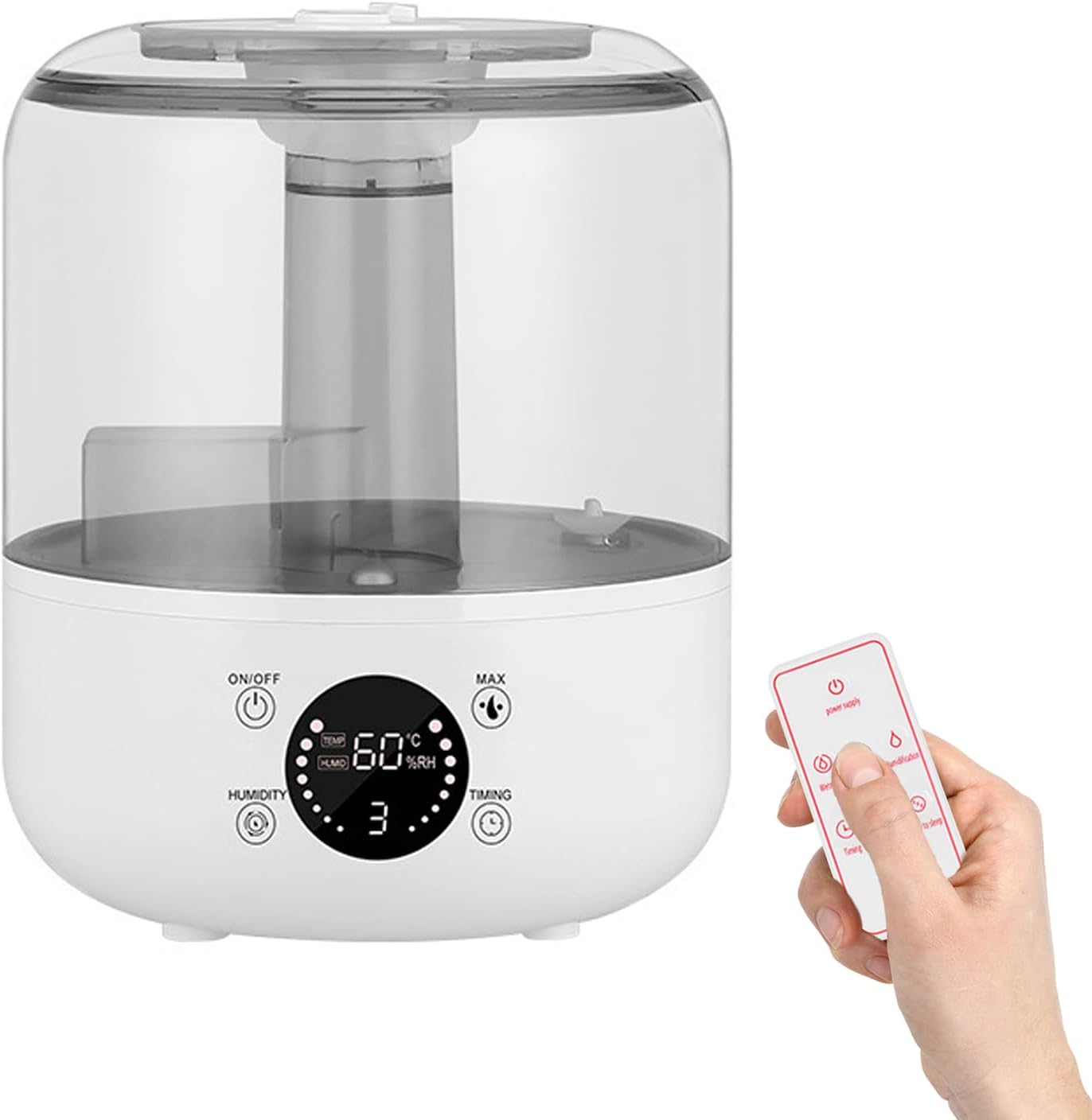 Humidificateur 5l – Silencieux, Ultrasonique, Buse 360°, Remplissage Facile, Arrêt Automatique, Télécommande