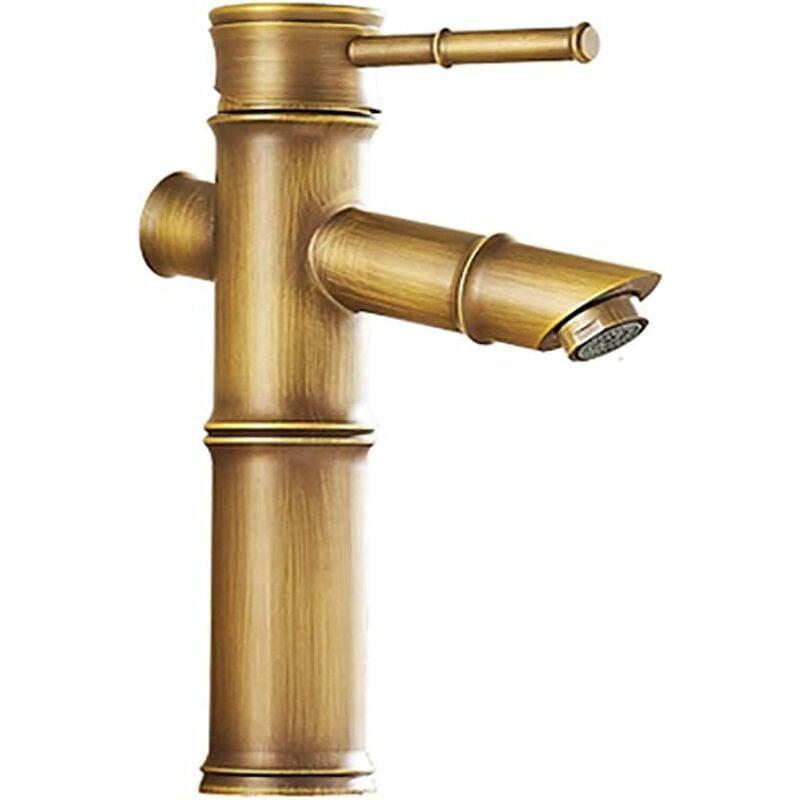 Robinet Tout Cuivre Cuisine Antique Robinet Rétro Bambou Monotrou Bassin Robinet Art Bassin Comptoir Bassin Avec Robinet D'Eau Chaude Et Froide