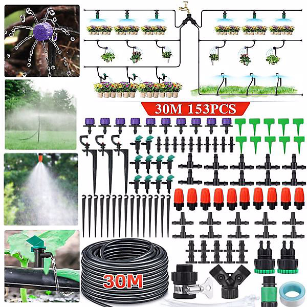 153pcs 30m Automatic Drip Irrigation System Garden Self Watering Plant Hose Kit