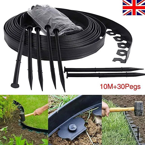 Bordure De Pelouse De 10 M Avec 30 Piquets En Plastique Pour Allées, Entrées De Garage, Fleurs Et Plantes