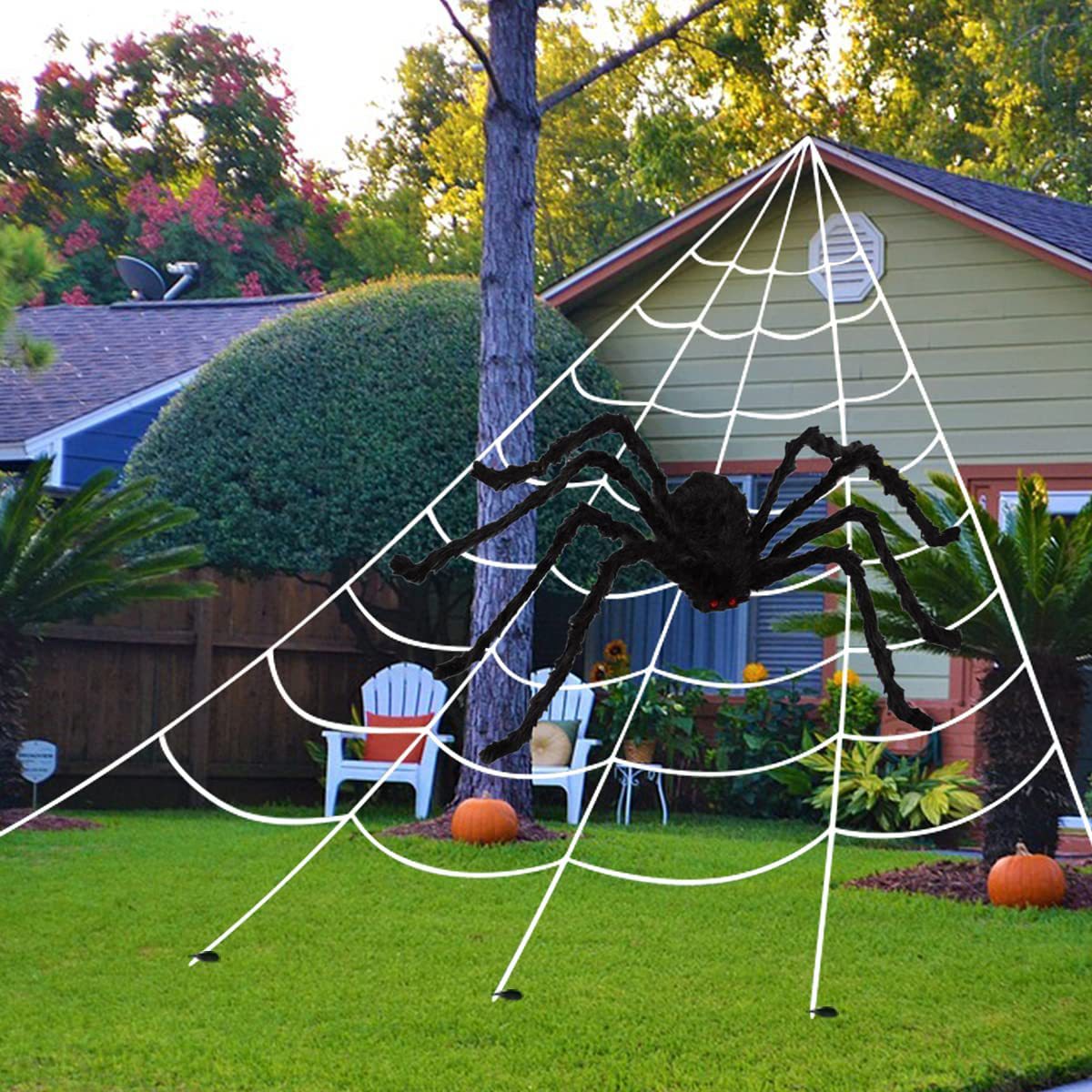 Spider Web Halloween Decorations Outdoor Lights, 250 Leds 16.4ft Halloween Spider Web Lights With 6.5ft Giant Spider, Waterproof Outdoor Halloween Decorations Indoor Party Garden Home Costume