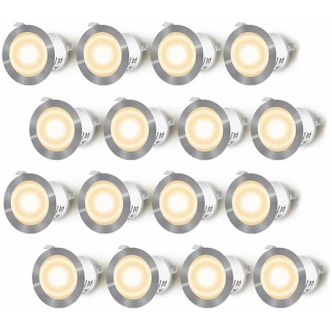 Lot De 16 Spots Led Encastrable Pour Terrasse Bois, Etanche Ip67, Spots À Encastrer Extérieur, 0,6w Dc12v, Lumière Blanc Chaud, Kit Mini Lampe