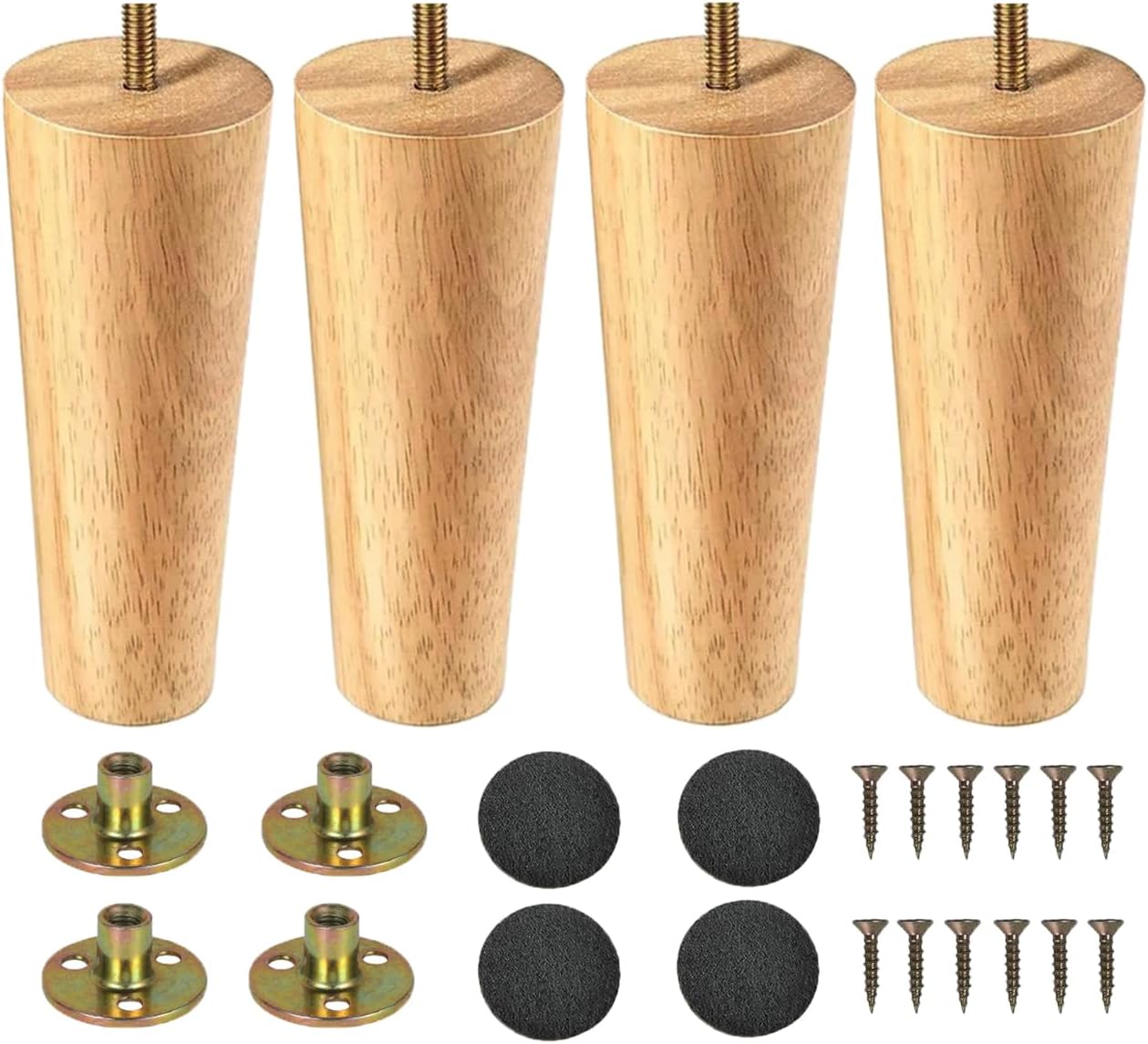 Pieds De Meubles En Bois Pied De Table 4 Pièces Pieds De Table En Bois 15cm Conique Massif Pieds De Canapé Pieds De Meubles De Remplacement Avec Vis De Plaque De Montage Et Protecteur Antidérapant