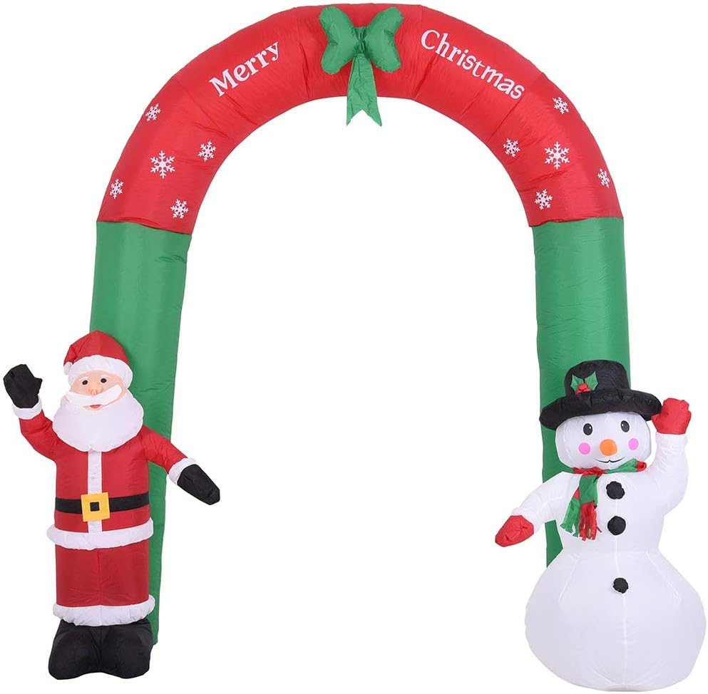 Arc Gonflable Géant De Noël Hauteur 240 Cm Avec Père Noël Et Bonhomme De Neige Avec Kit De Fixation Pour Extérieur Éclairage Led Protection Ip44 Décoration De Noël (250 Cm)