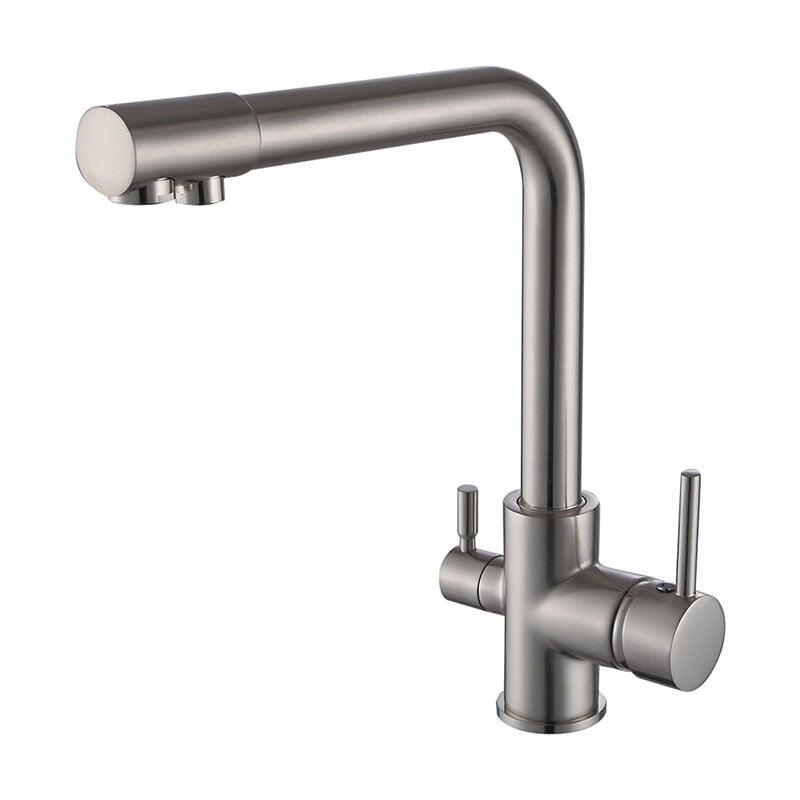 Robinet De Cuisine Avec 2 Poignées Mitigeu Evier Pivotant À 360° Robinetterie Cuisine Eau Potable Eau Froide Et Chaude Nickel Brossé