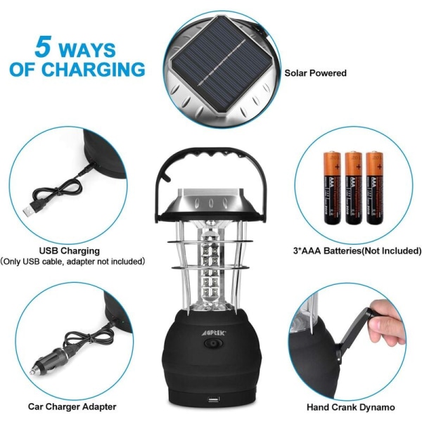 60led Solar Camping Light Solar Horse Lantern Hand Vev Nödljus, För Utomhus, Trädgård, Gård