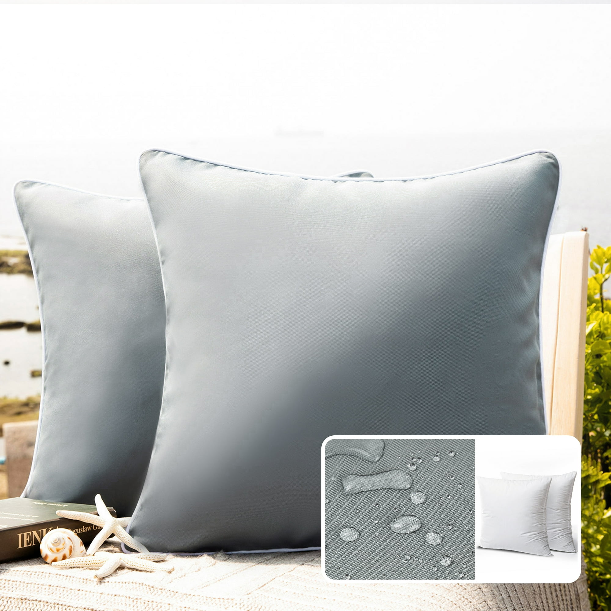 Outdoor Waterproof Decorative Throw Pillow, 18" X 18", Gray, Pack Of 2