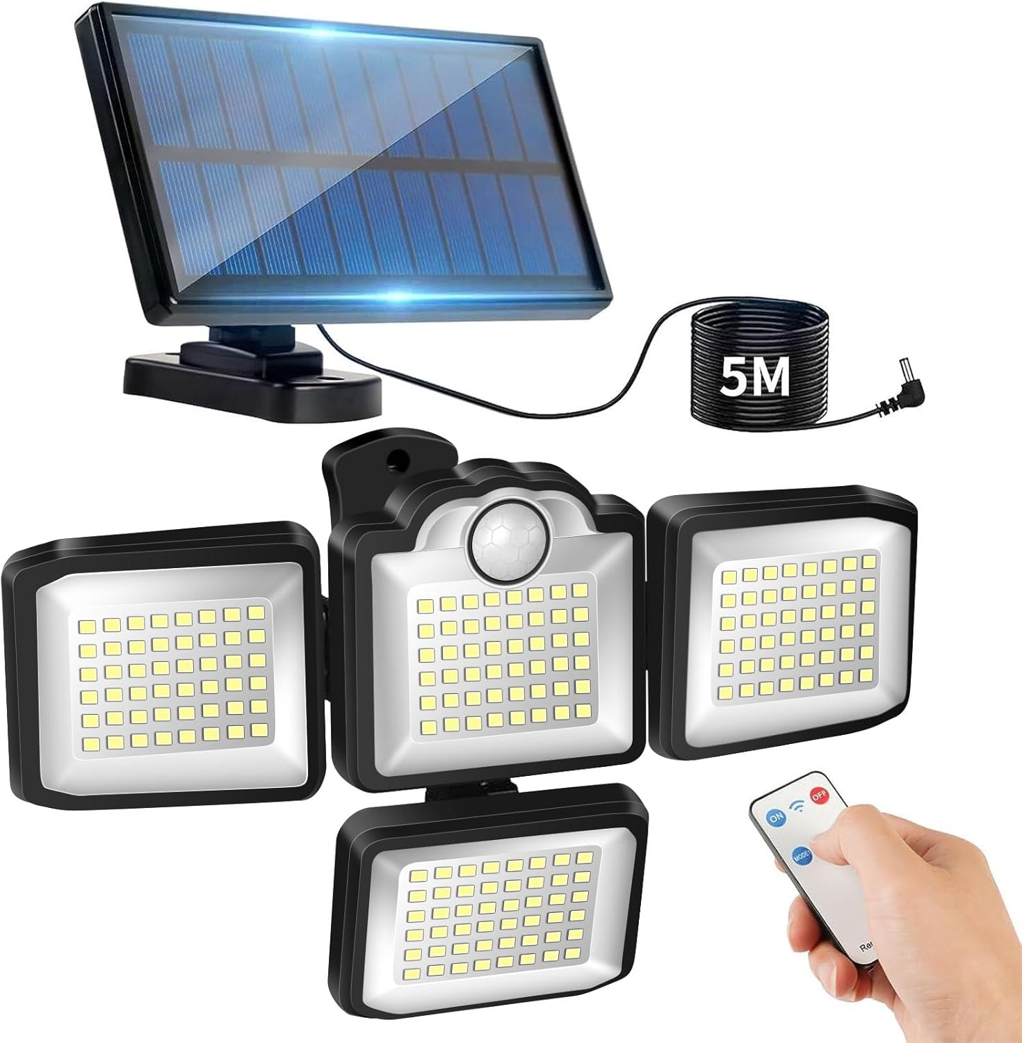 Lampe Solaire Extérieur Détecteur De Mouvement, Lumière Solaire Etanche Éclairage, [ 4pc Led - 1800 Lumens], Angle D'Éclairage 360 °, Lampe Solaire Extérieur Avec Télécommande Pour Jardin