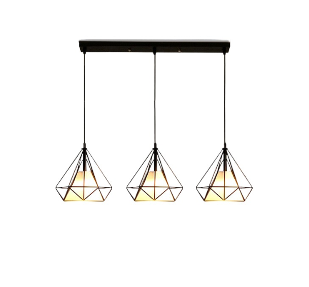 Lampe Pliable De Design Industriel Avec 3 Lampes Et Câble En Rotin Diamant, Abat-jour E27 Pour Cuisine, Salon Et Chambre.
