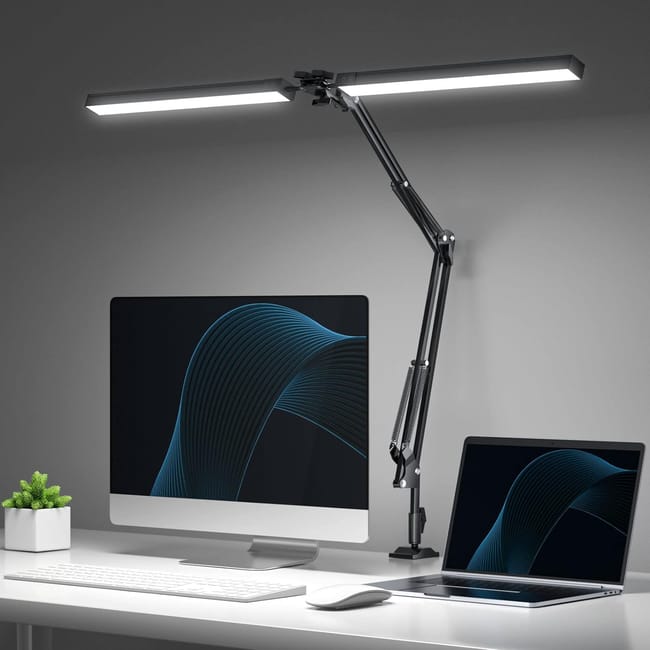 Lampe De Bureau Led À Pince, 24w Lampe De Lecture Architecte À Double Lumière, 3 Couleurs Modes Et Gradation Progressive, Lampe De Table Réglable