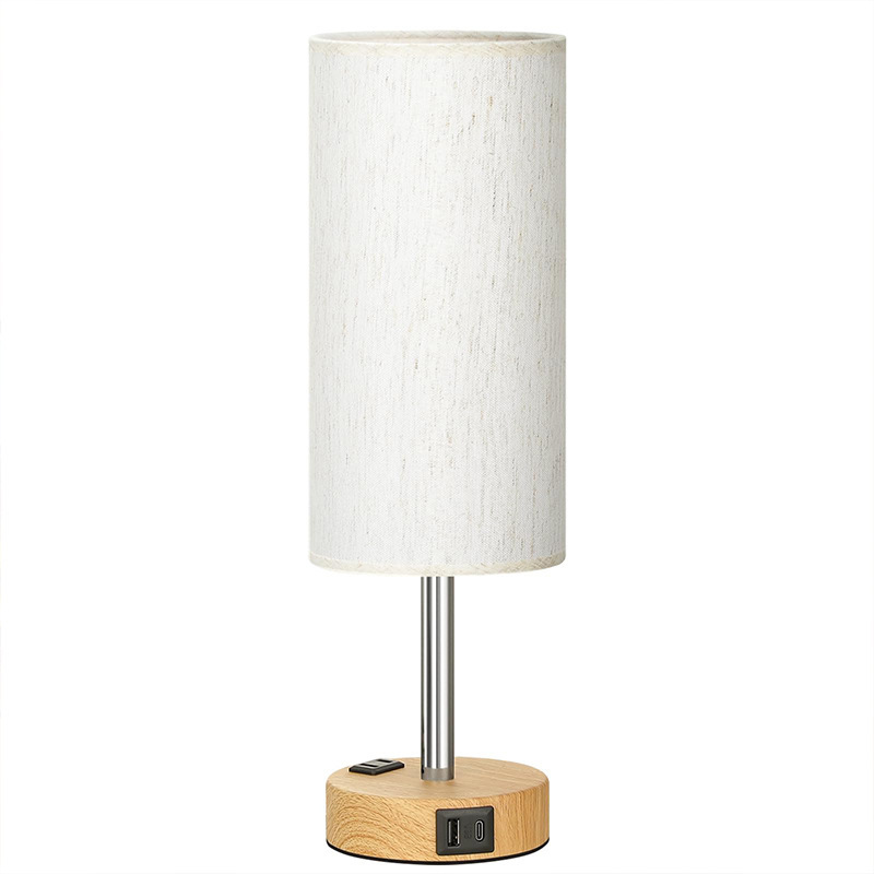 Lampe De Chevet (1 Pack) Avec 2 Prises A+c Et Ampoules, Variateur Tactile À 3 Niveaux, Abat-jour En Lin, Convient Pour Chambre(ampoule Incluse)