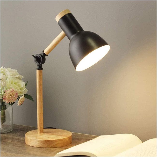 Lampe De Chevet, Lampe De Table Moderne En Bois Avec Abat-jour En Métal, Lampe De Chevet Réglable, Adaptée Au Bureau, Au Bureau, À La Chambre, Au Salo