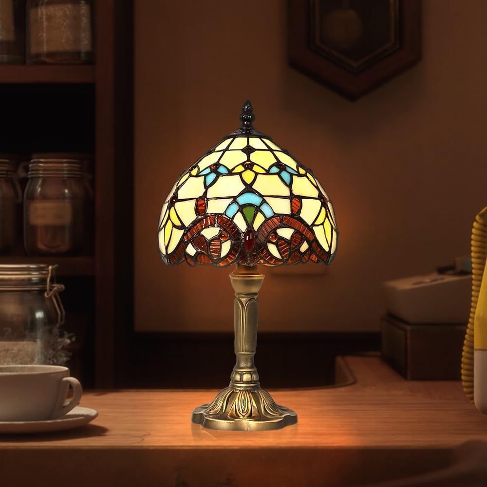 Lampe De Table De Style Tiffany, Abat-jour De Nuit En Verre Teinté Fabriqué À La Main, Salon, Barre De Décoration De Table Méditerranéenne Avec Prise