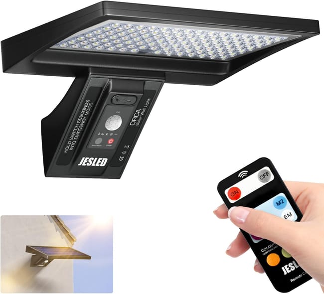 Lampe Solaire De Sécurité, 104 Led, Détecteur De Mouvement, Télécommande, Étanchéité Ip65, 3 Températures De Couleur, 4 Modes (sku Produit : 96652542 Sku Offre : Mkh25.7.15-12)