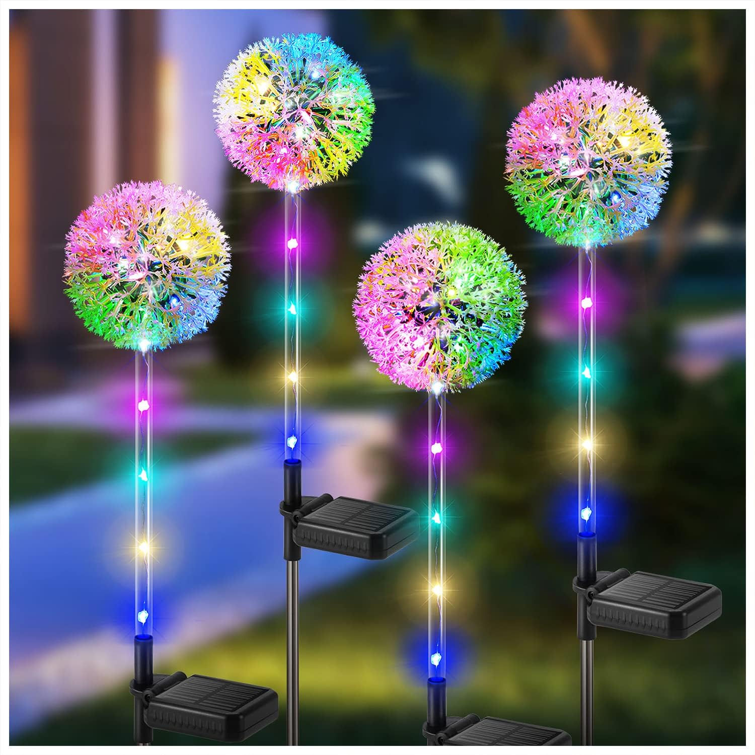 Lampes Solaires D'Extérieur, Lot De 4 Lampes Solaires En Forme De Pissenlit Avec Led À Couleurs Changeantes, Étanches Ip65, Pour Jardin, Pelouse, Balcon, Terrasse, Cour